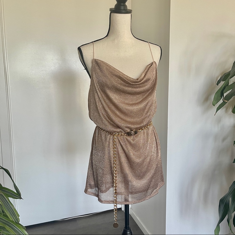 SOLD NEW SHOW ME YOUR MUMU Kaia Mesh mini dress gold SM